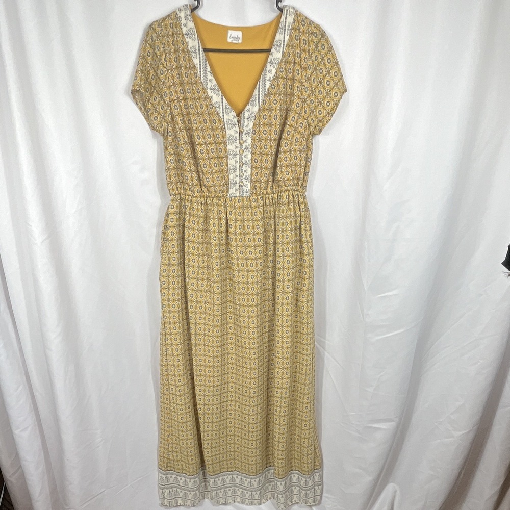 Emberley Size Large Maxi Dress‎ Geometric Yellow White and Black